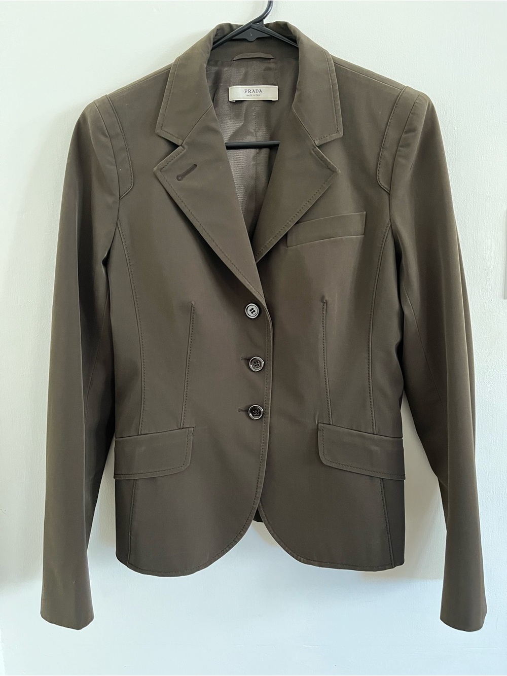 Prada Olive Brown Tailored Single-Breasted Blazer